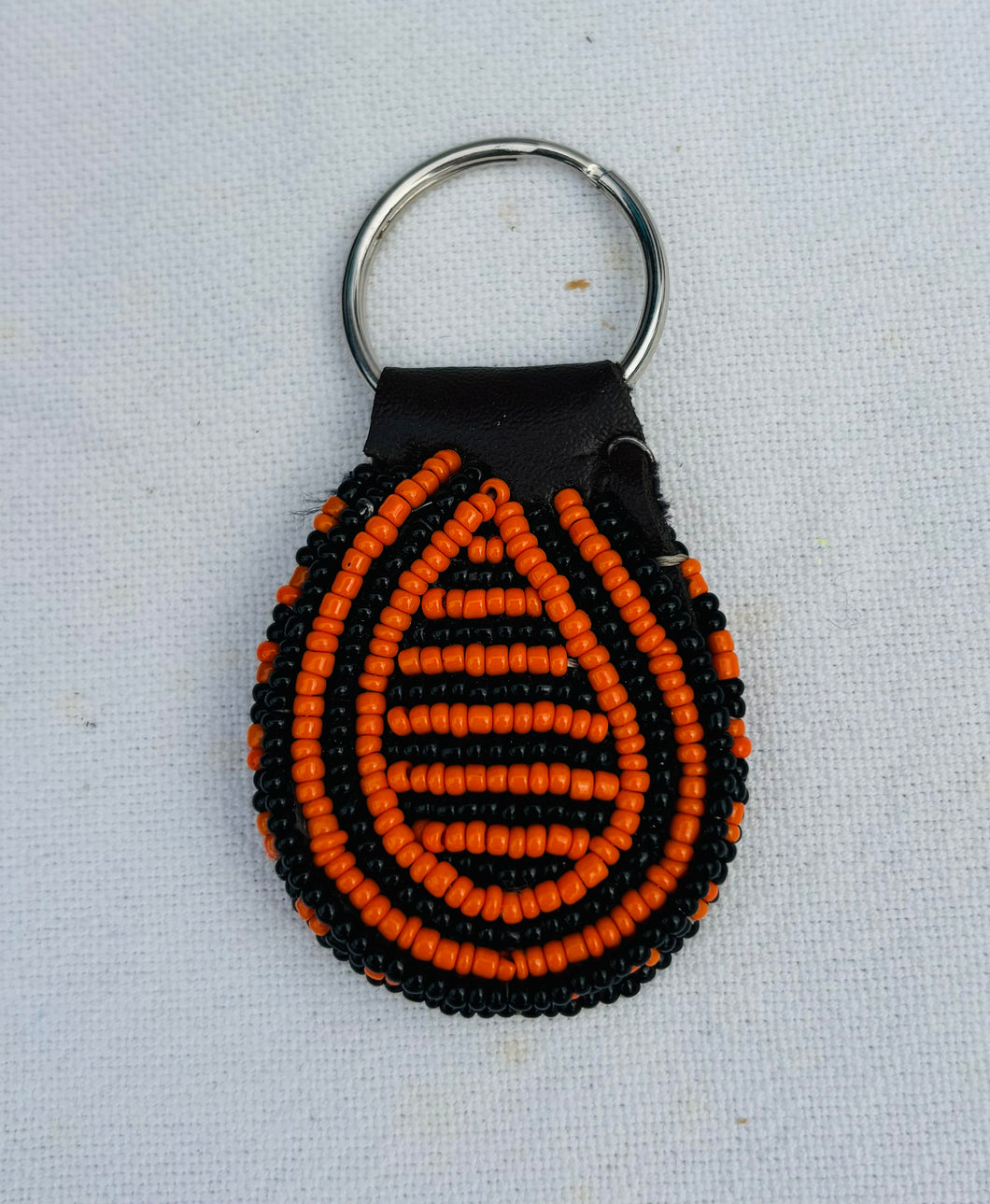 African Keyring - Orange & Black - Beaded