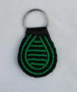 African Keyring - Green & Black - Beaded