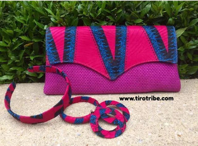 Pink & Blue Jute Kenyan Clutch