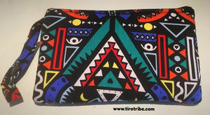 Tribal blue & orange multi-coloured cosmetic bag / purse