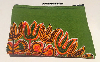 Medium green, blue, orange kitenge purse