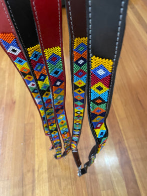 Black Leather Maasai Diamond Beaded Dog Leash