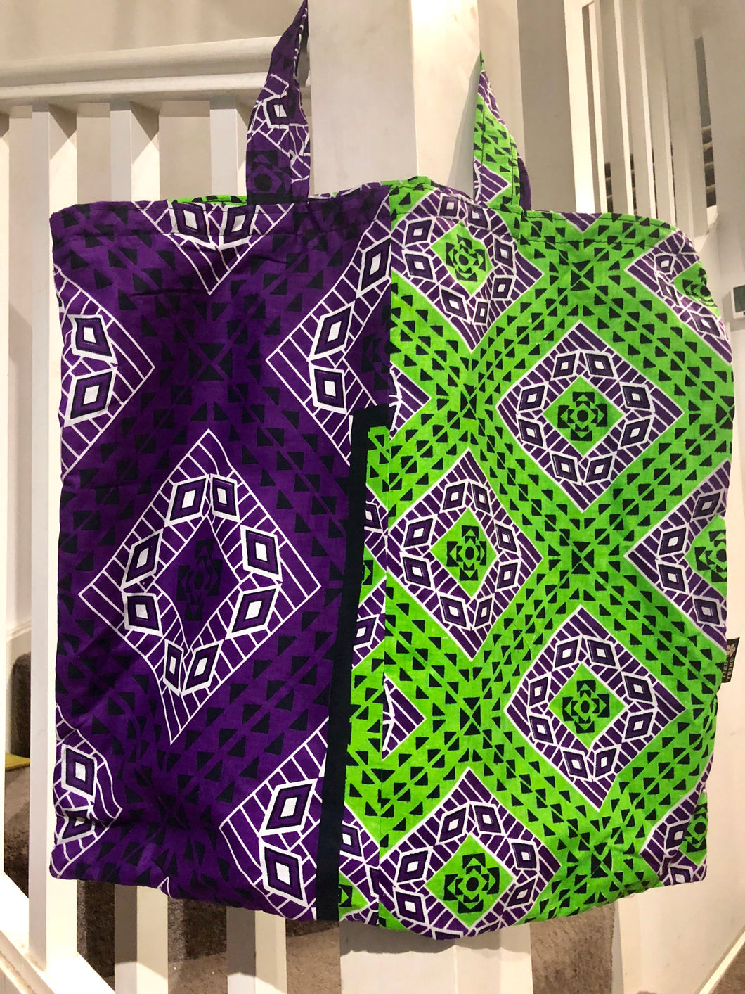 Purple & green kanga tote bag