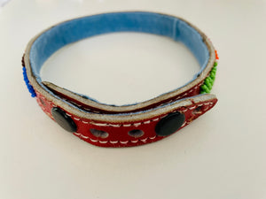 Small Narok Red Leather Cat Beaded Pet Collar