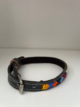 Lewa Small Black Leather Beaded Pet Collar