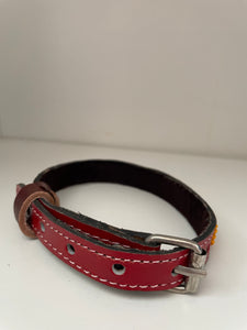 Lewa Small Red Leather Beaded Pet Collar
