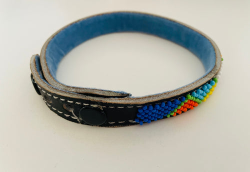 Narok Small Black Leather Cat Beaded Pet Collar