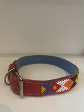 Lamu Large Red Leather Beaded Dog Collar