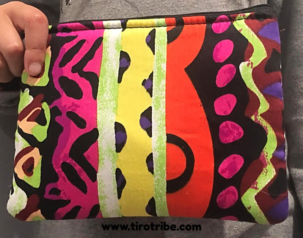 Tribal pink & orange multi-coloured cosmetic bag / purse